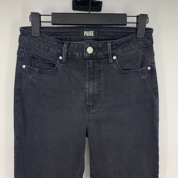 Paige Denim Jeans Cindy High Rise Straight Distressed Black Denim - Picture 5 of 12